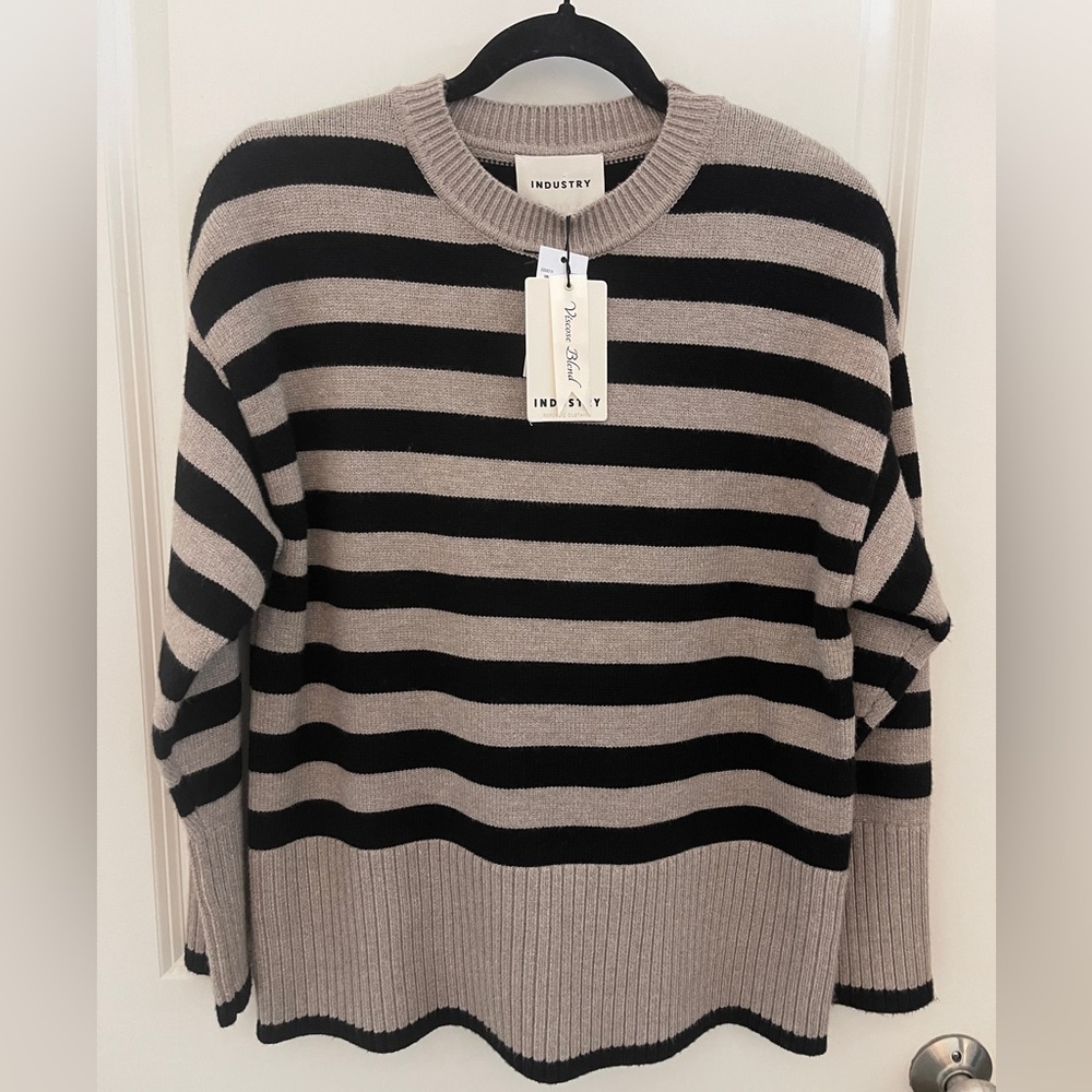 Industry Striped Sweater in Black and Taupe | XS